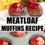 Meatloaf muffins on a plate with mac and cheese.