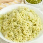 Bowl of pesto rice.