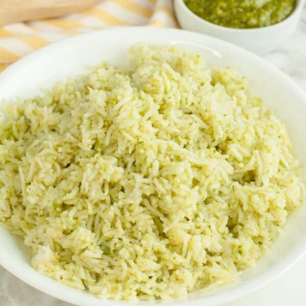 Bowl of pesto rice.