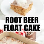 Piece of cake with a piece of root beer float cake.