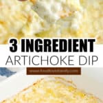 Baking dish with 3 ingredient artichoke dip.