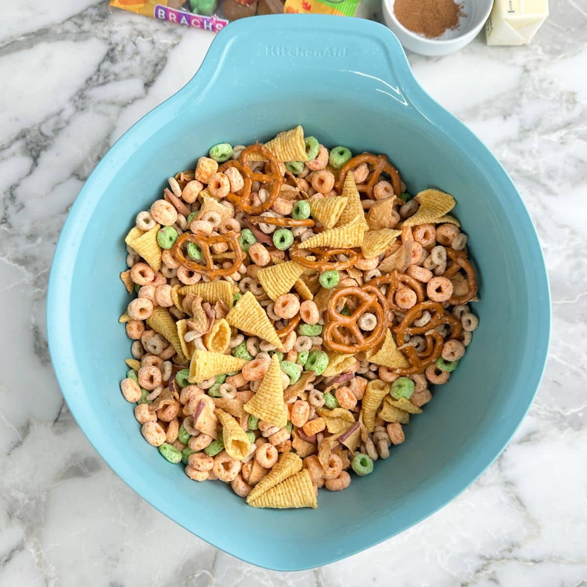 Bowl of cereal and chips.