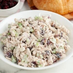 Bowl of cranberry chicken salad.