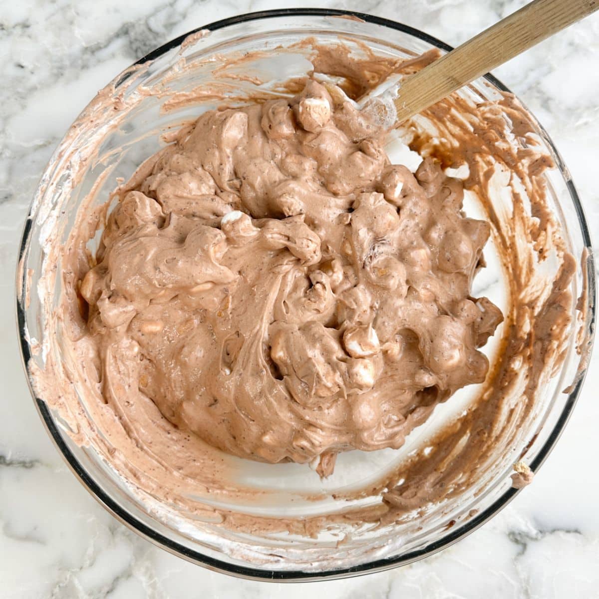 Bowl of s'mores fluff with a spatula.