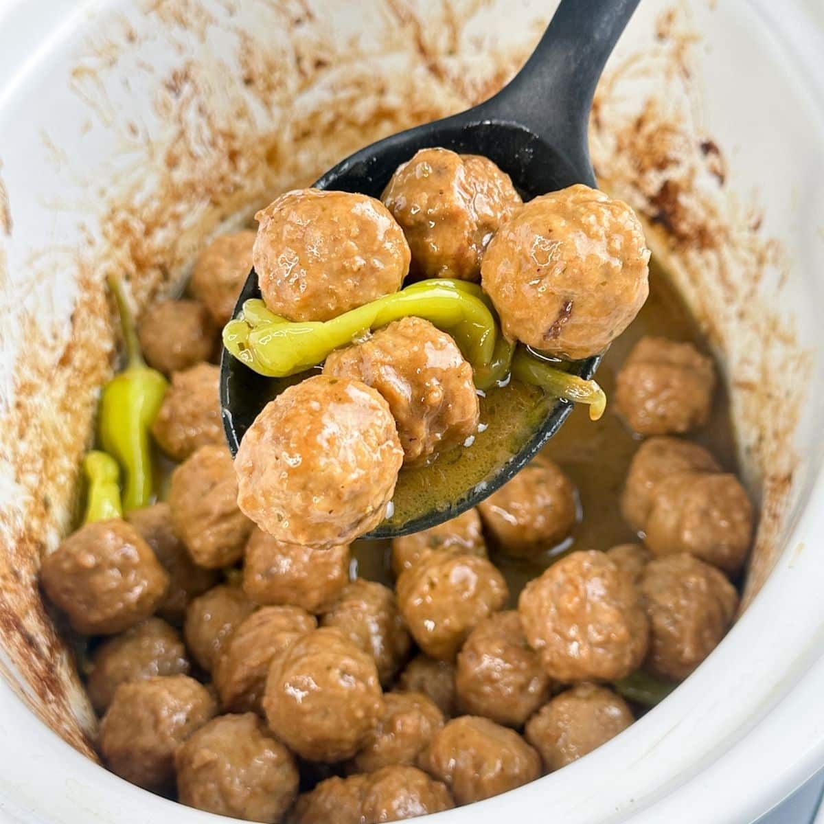 Spoon with Mississippi meatballs.