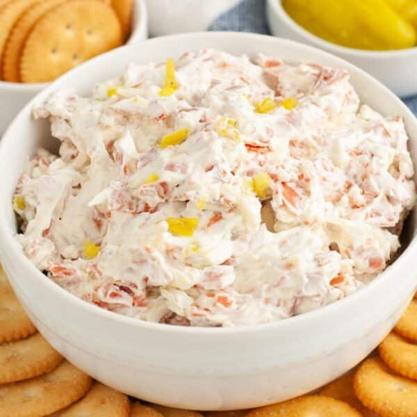 Bowl of pepperoni dip.