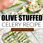 Cream cheese and olive stuffed celery.