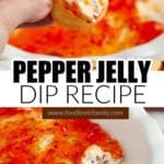 Baking dish with pepper jelly dip.